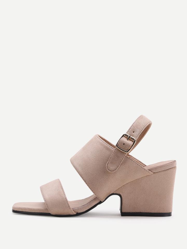 Romwe Apricot Open Toe Chunky Heeled Sandals