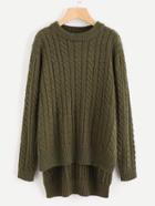 Romwe Slit Side Step Hem Cable Knit Jumper