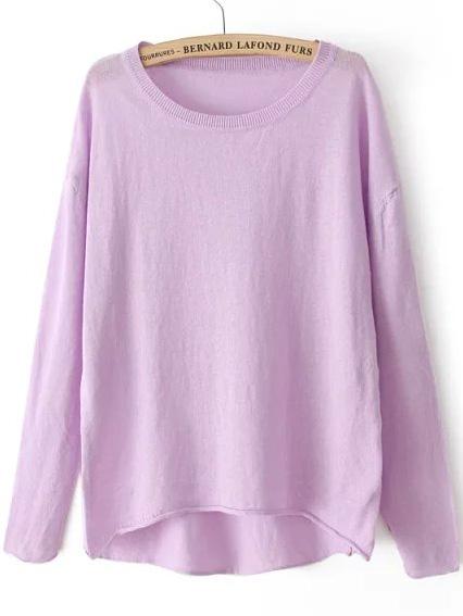 Romwe Dip Hem Knit Purple Sweater
