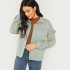 Romwe Ruffle Trim Flap Pocket Jacket