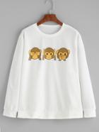 Romwe White Monkey Print Sweatshirt