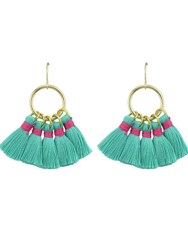 Romwe Green Boho Style Party Earrings Colorful Tassel Drop Earrings