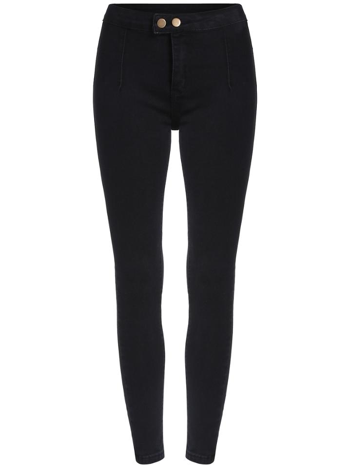 Romwe Button Pockets Denim Slim Pant
