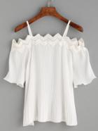 Romwe White Cold Shoulder Eyelet Lace Top