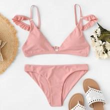 Romwe Frill Trim V-plunge Bikini Set