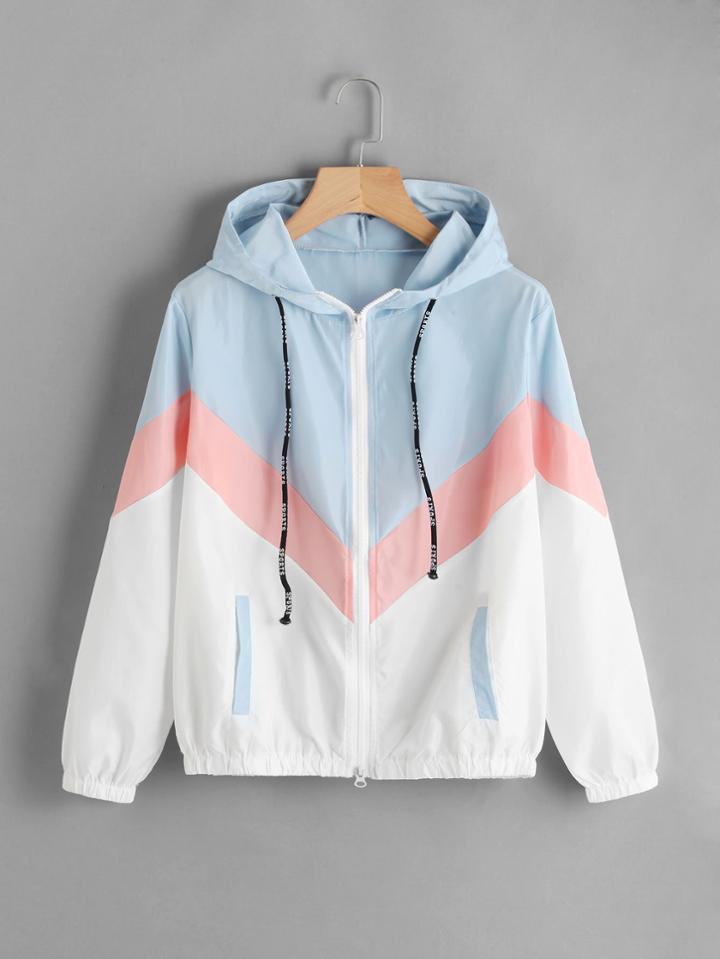 Romwe Color Block Chevron Zip Up Jacket