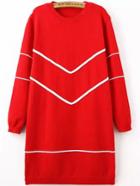 Romwe Long Sleeve Striped Red Sweater Dress
