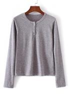 Romwe Long Sleeve Tee With Buttons