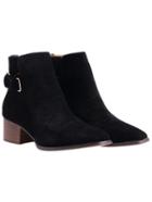 Romwe Black Square Toe Buckle Strap Chunky Boots