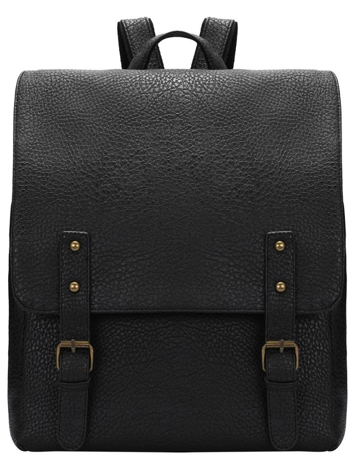 Romwe Black Buckles Pu Backpacks