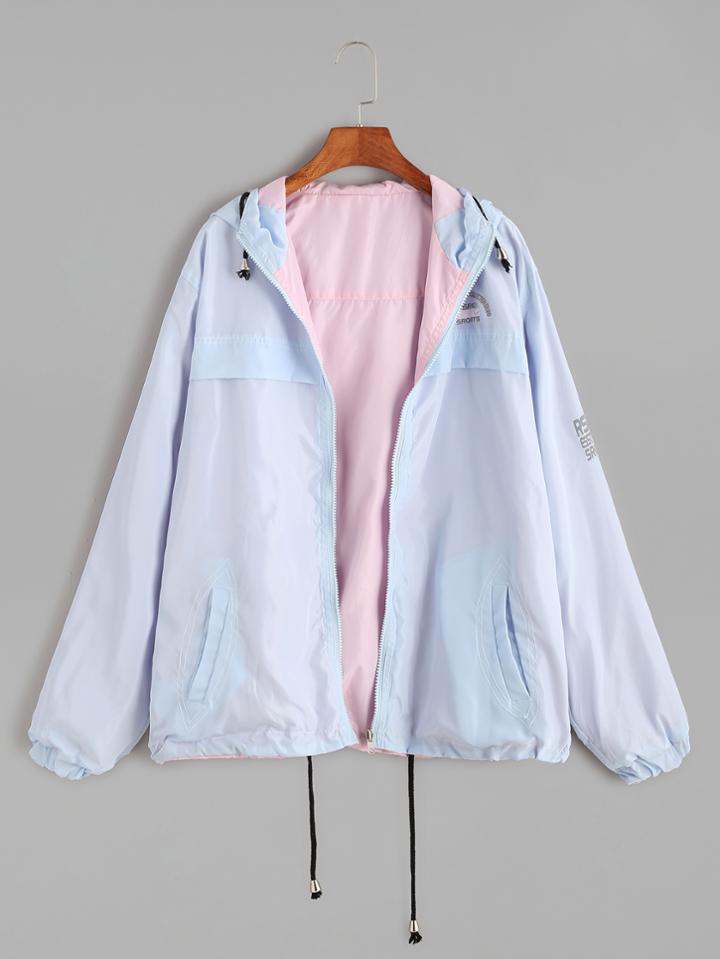 Romwe Letter Print Hooded Drawstring Hem Two Way Wear Jacket
