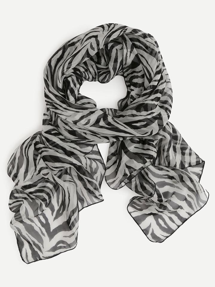 Romwe Black And White Zebra Print Silk Scarf
