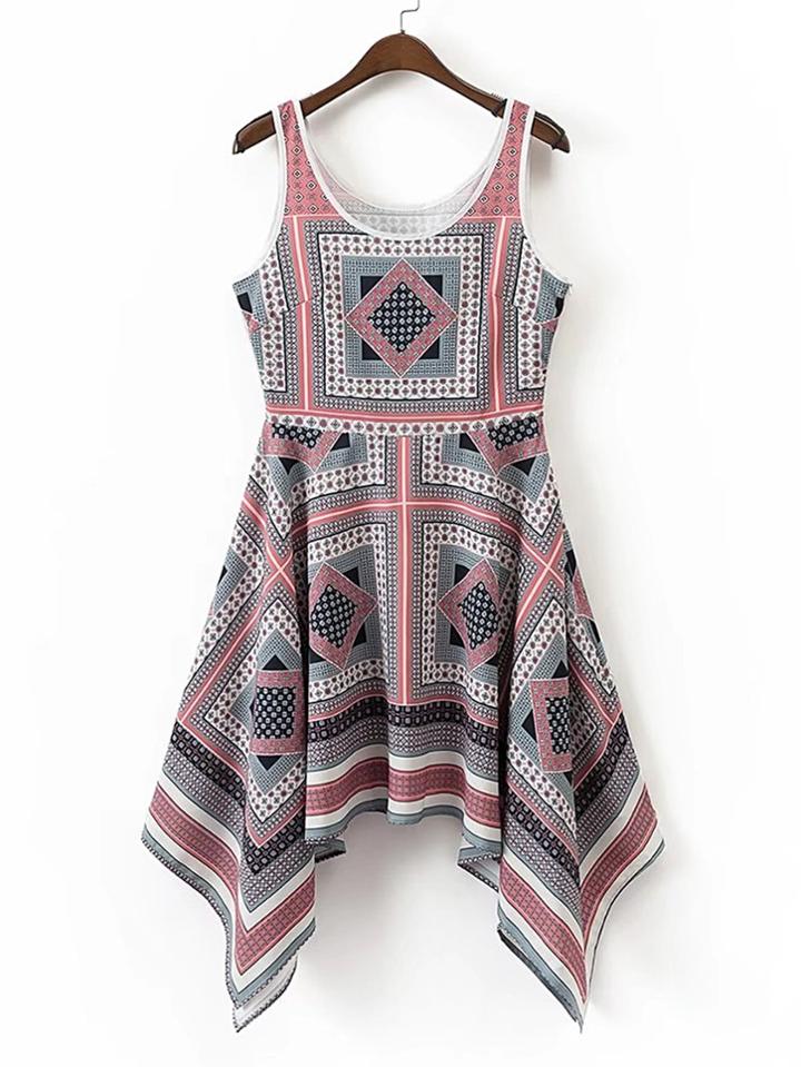 Romwe Geometric Print Asymmetrical Dress