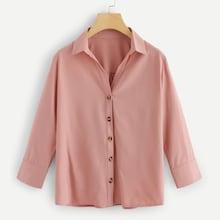 Romwe Single-breasted Solid Collar Blouse