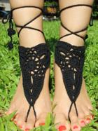 Romwe Crochet Foot Ring - Black