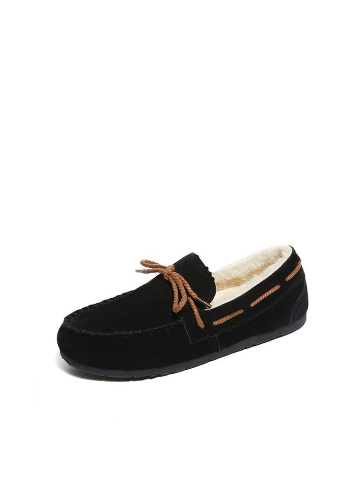 Romwe Faux Fur Lined Bow Tie Flats