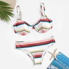Romwe Striped Underwire Seam Top With Ruched Bikini