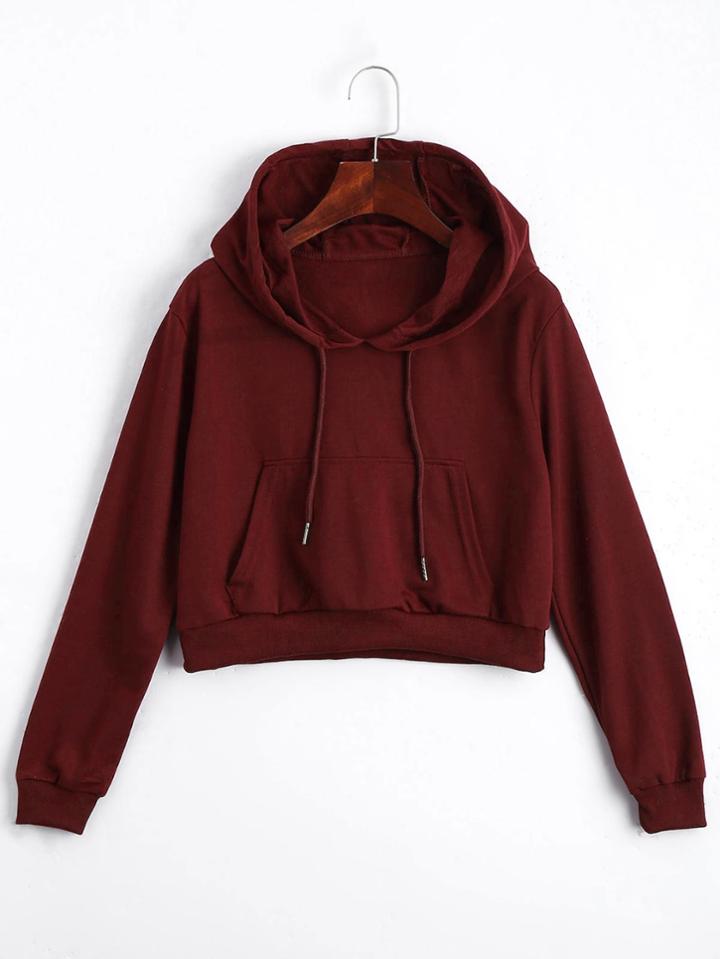 Romwe Hooded Drawstring Kangaroo Pocket Sweatshirt
