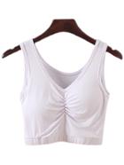Romwe White V Neck Pleated Yoga Camis Top With Chest Pad