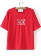 Romwe Letters Embroidered Red T-shirt