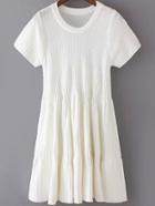 Romwe Short Sleeve Pleated White Dress