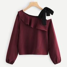 Romwe Tied One Shoulder Ruffle Top
