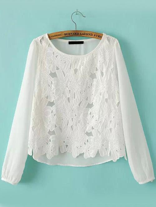 Romwe Floral Crochet Lace Crop Blouse