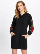Romwe Embroidered Rose Applique Sweatshirt Dress