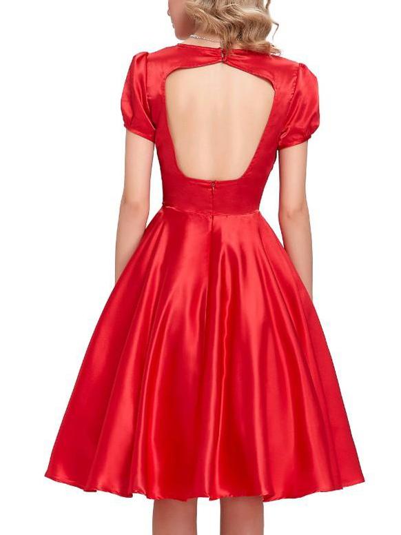 Romwe Squre Neck Puff Sleeve Cut Out Flare Dress