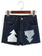 Romwe Arrow Embroidered Denim Shorts