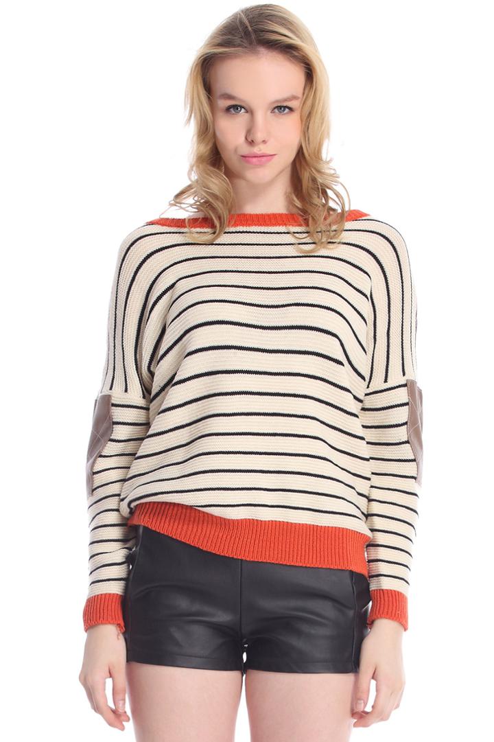 Romwe Romwe Contrast Trimmings Striped Patch Elbow Jumper