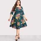 Romwe Plus V Back Florals Circle Dress
