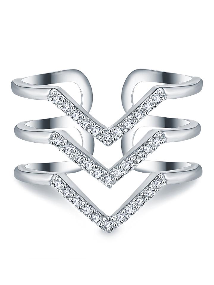 Romwe Rhinestone Layered Triangle Cuff Ring