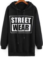 Romwe Black Hooded Street Wear Print Sweatshirt
