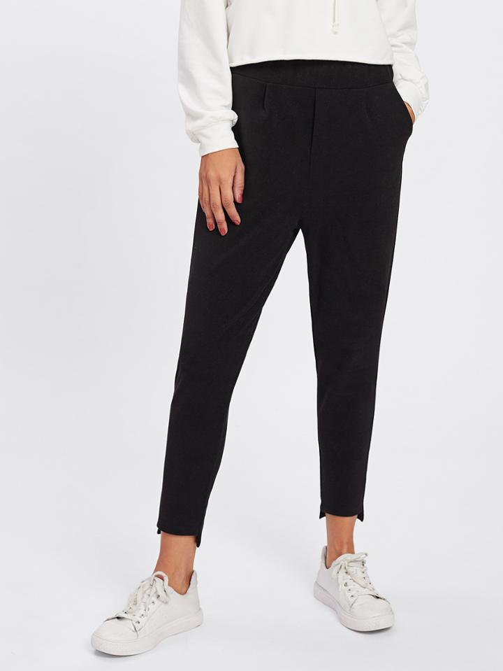 Romwe Asymmetrical Hem Elastic Waist Pants