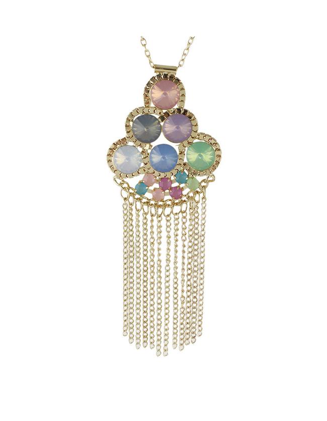 Romwe Long Chain Rhinestone Flower Necklace