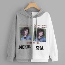Romwe Figure And Letter Print Sweatshirt