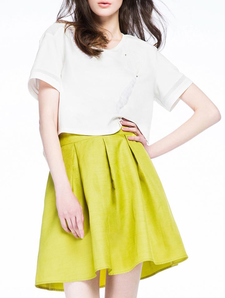 Romwe Short Sleeve Split Embroidered Top With Skirt