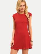 Romwe Red Cap Sleeve Pocket Basic Dress