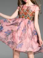 Romwe Pink Applique Pouf A-line Dress