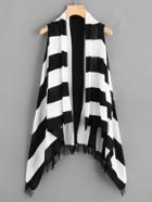 Romwe Striped Fringe Asymmetrical Hem Sleeveless Coat