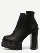 Romwe Black Faux Leather Side Zipper High Heel Platform Boots