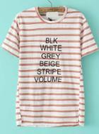 Romwe Letter Print Striped Khaki T-shirt