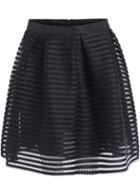 Romwe Black Hollow Flare Striped Chiffon Skirt