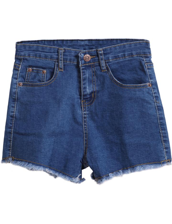 Romwe With Button Fringe Denim Shorts