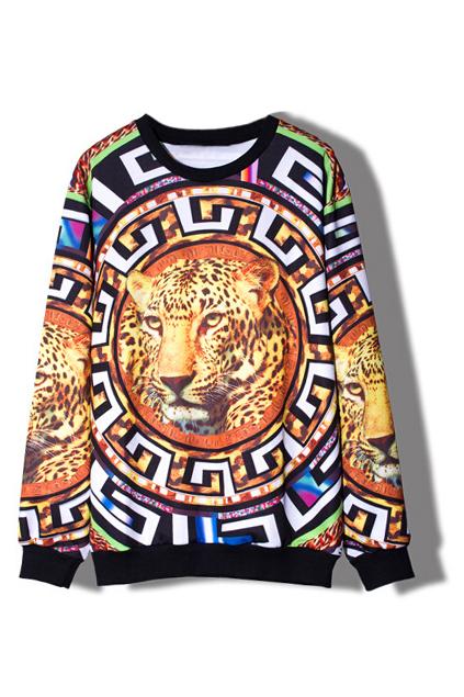 Romwe Leopard And Totem Print Cool Sweatshirt
