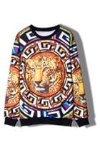 Romwe Leopard And Totem Print Cool Sweatshirt