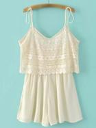 Romwe Beige Spaghetti Strap Lace Jumpsuit
