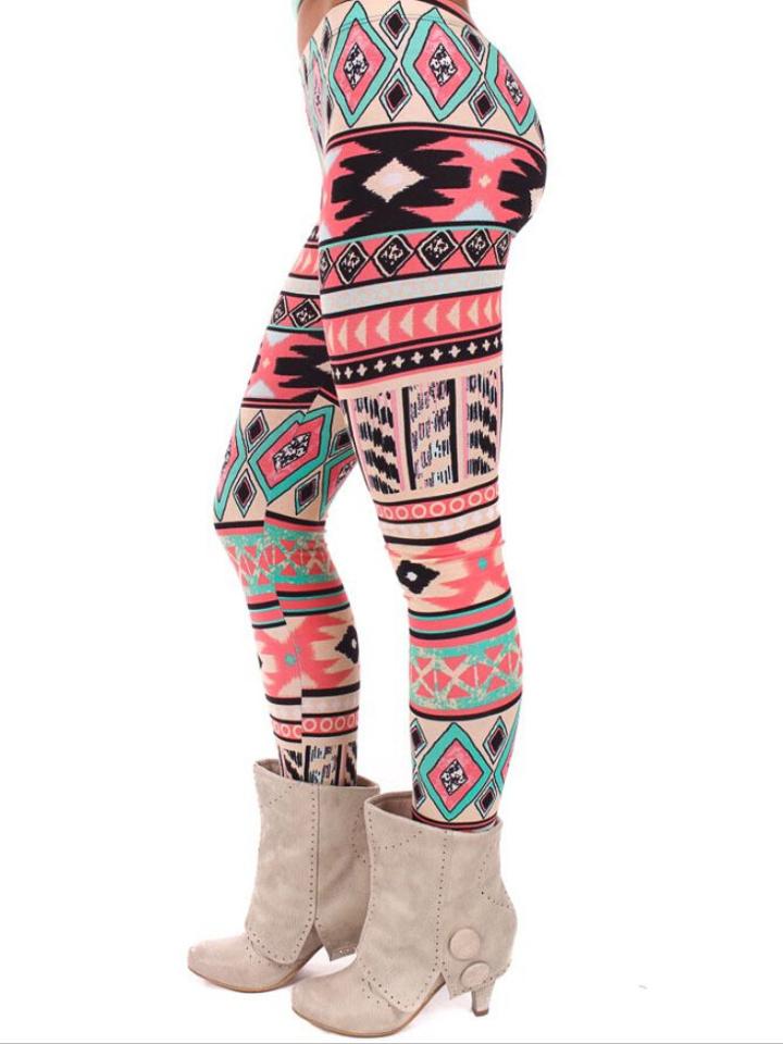 Romwe Color Elastic Waist Geometric Print Leggings