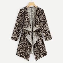 Romwe Waterfall Collar Pocket Front Belted Coat